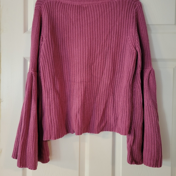 Free People Pink V-Neck Sweater With Bell Sleeves - Picture 2 of 5